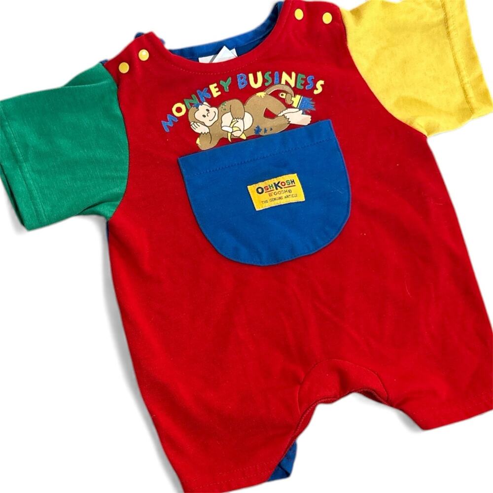 Vintage Oshkosh Monkey Business Shorts Romper Colorblock